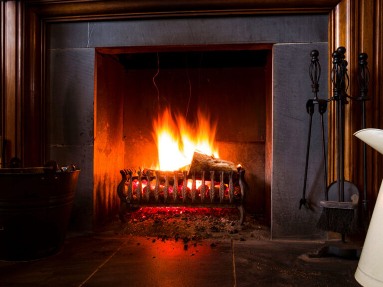 An open fire that's burning coal and logs.
